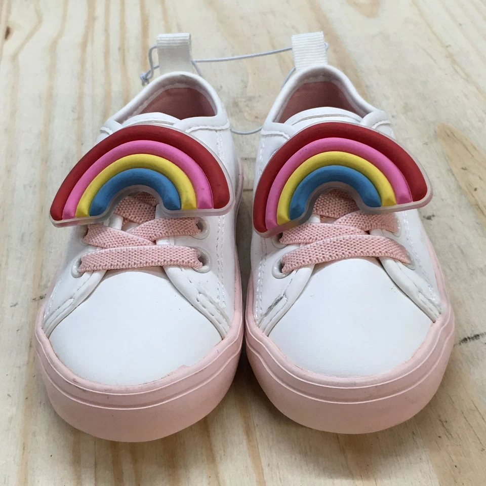 Sapatos Old Navy Criança 5 Tênis Casual Rosa Borracha Biqueira Redonda Conforto Arco-íris - Imagem 4 de 4