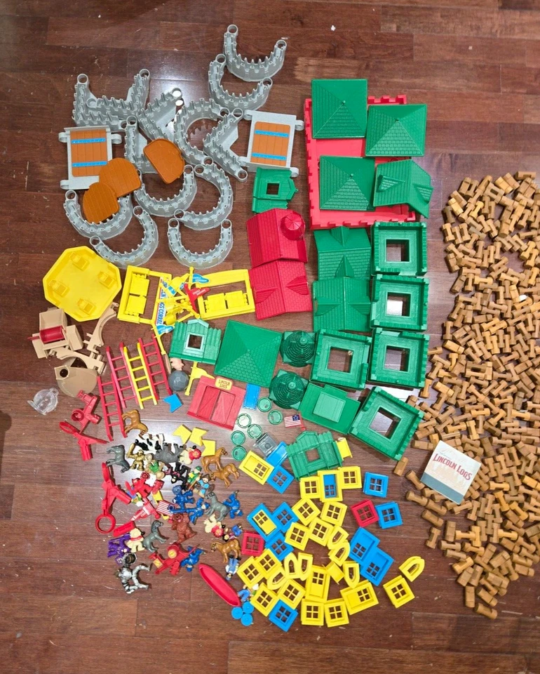 ENORME Lote de Troncos Lincoln 825+ Piezas Techos Ventanas Fuerte Ferrocarril Castillo Reino Etc Foto 4 de 4