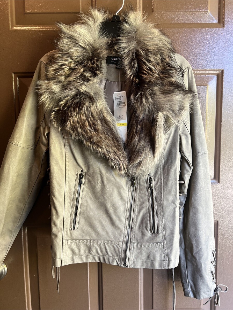 Coffee Shop Juniors' Faux-Leather Moto Jacket Brown Size Medium | eBay
