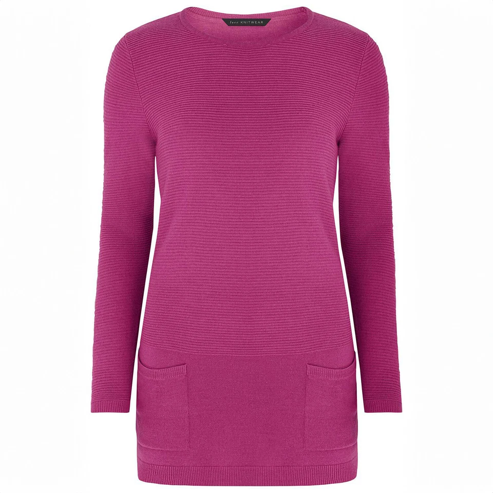 SIZE 10 TO 26 EX BON MARCHE RIBBED TUNIC JUMPER POCKET FRONT COMFORT FIT - Image 3 of 4