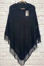 Medium/Large/XL New Cotton Jet Black Hand Crocheted Lace Poncho Hoodie 99$