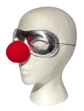 SILVER CLOWN NOSE MASK Red Foam Nose Metallic Eye Circus Mime Halloween Costume
