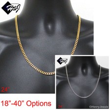 18-40"MEN's Stainless Steel 5mm Silver/Gold Plated Cuban Curb Chain Necklace