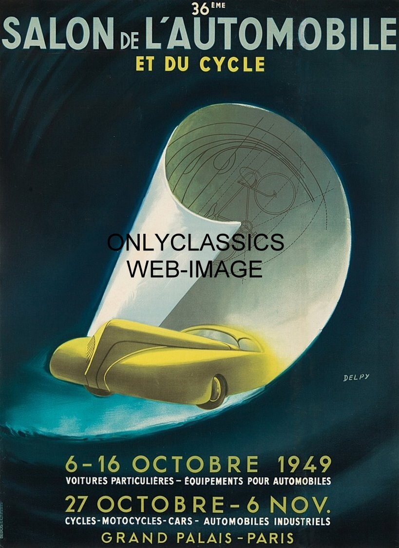1949 PARIS AUTO CAR STYLE SHOW ART DECO POSTER HOT ROD AUTOMOBILIA