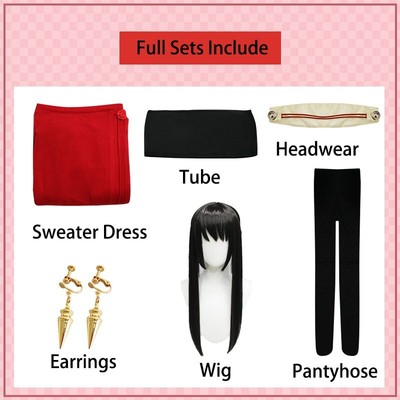 Anime Spy X Family Yor Forger Cosplay Costume Wig Dress Suit Black Red  Skirt Set Yor Briar Earring Long Hair Women Clothes Party