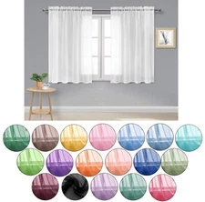 63" Inches Long - 2 Panels Sheer Window Rod Pocket Curtain Set