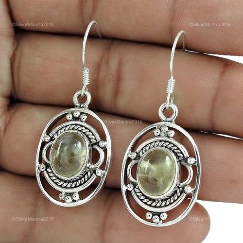 Oval Natural Prehnite Sterling Silver Bezel Hook Mother Drop Artisan Earrings