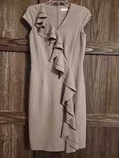 Calvin Klein Grey Sheath Dress Short Sleeve Ruffles