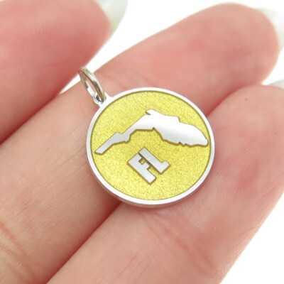 925 Sterlingsilber gelb Emaille Florida State Map minimalistisch Charm Anhänger