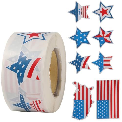 Aufkleber US-Flagge - 500 pro Rolle - 1,5" patriotische Aufkleber - 4. Juli - Bild 1 von 5