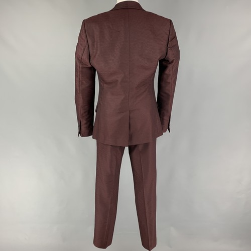 DOLCE & GABBANA Size 36 Burgundy Jacquard Wool Silk Shawl Collar 3 Piece Suit - Picture 4 of 10