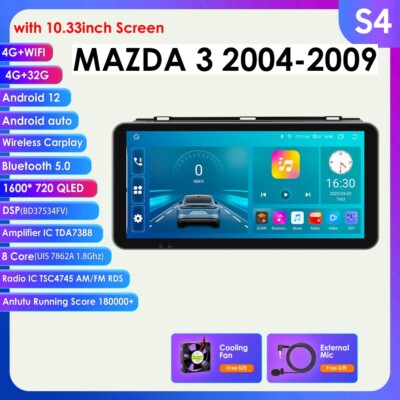 10.33''Android 12 Car GPS Radio Player Wifi Stereo CarPlay For Mazda 3 2004-2009