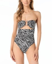 MICHAEL Michael Kors Women's Ruched Cutout Bandeau In Black White