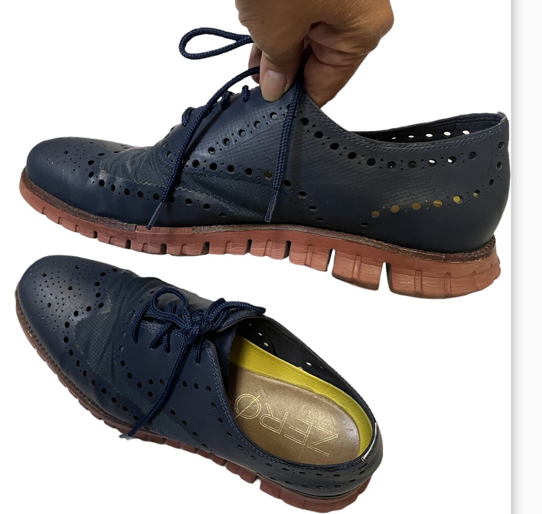 Cole Haan Zerogrand Wingtip Oxford Navy Blue Leather Lace Up 