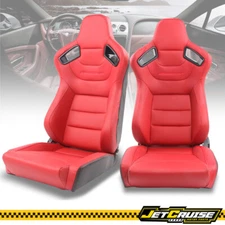 Universal Reclinable Racing Seat Big Style + Dual Slider x2 Red PU & Carbon
