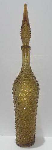 Vintage! MCM Empoli 22.5” Amber Pineapple Diamond Point Genie Bottle W Stopper