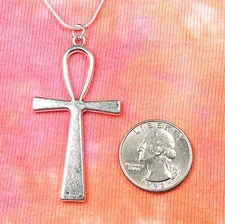 XL Ankh Necklace, on 16-50" long chain, Egyptian Key of Life charm pendant nb