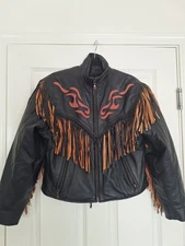 USA Bikers Dream Apparel black leather motorcycle jacket size L