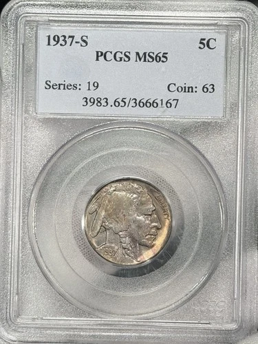 1937-S 5c Buffalo Nickel PCGS MS65 Indian Head San Francisco Coin BETTER DATE!