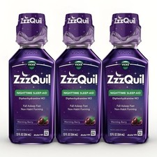 Vicks ZzzQuil Nighttime Sleep Aid Liquid 12oz Diphenhydramine Berry 3 Pack New
