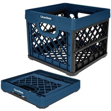 Collapsible Eco Plastic Milk Crate Folding Storage Bin 6.6 Gallon Ocean Navy