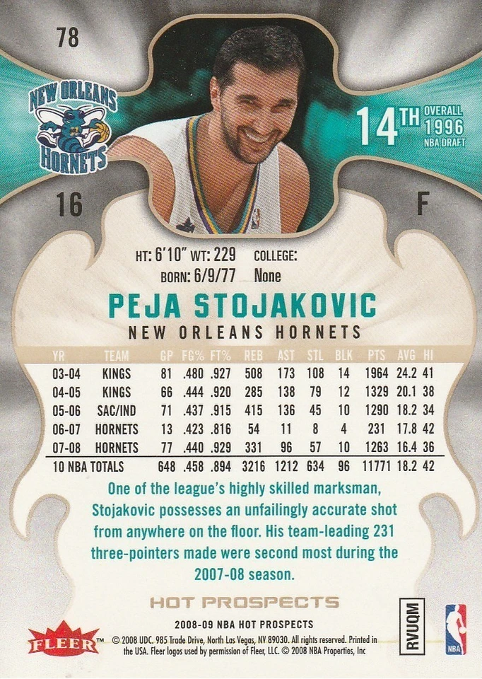 2008-09 Hot Prospects #78 Peja Stojakovic - Image 2 of 3