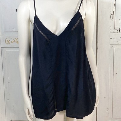 Treasure & Bond Womens Black V-Neck Lace Trim Cami Tank Top Large Career Noir