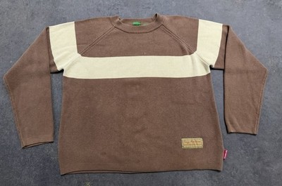 Rare Toy Machine Skateboard Company Brown Striped Knit Sweater Medium Grunge