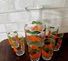 Vintage Orange Juice Set Anchor Hocking Pitcher & 6 Glasses