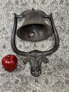 Antique Cast Iron Bell Longhorn Cow Bull Farm Ranch Dinner Bell 6 lbs 9x16