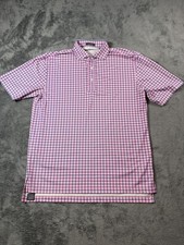 Turtleson Polo Shirt Mens Medium Pink Check Stretch Golf Performance Knit