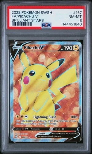 Pokémon Pikachu V (Full Art) 157/172 Swsh09: Brilliant Stars Holo PSA 8