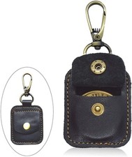 AA Medallion or Coin Holder, Leather Key Chain Snap Open Leather Case Black 