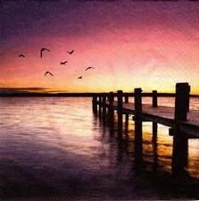  2 Two Paper Lunch Napkins for Decoupage/Mixed Media - Sunrise on the dock