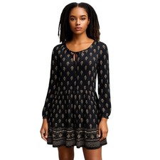 Zara Trafaluc Women's Black & White Boho Mini Dress - M