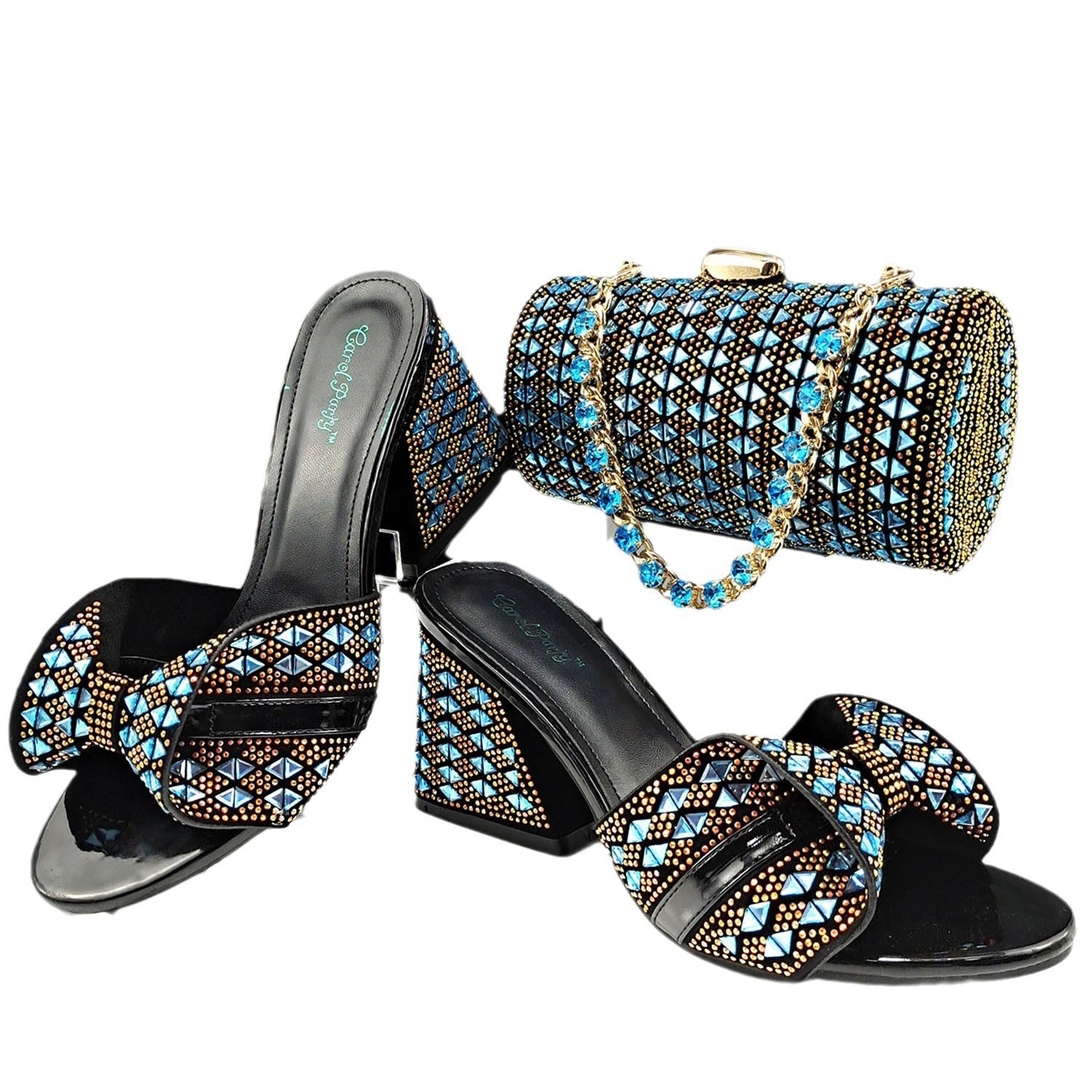 PANTOFOLA D’ORO Set borsa scarpe donna punta tonda tacco spesso tacco alto ciabatte moda casual