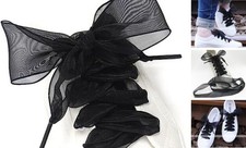 Satin Ribbon Shoe Laces for Sneakers, Flat Lace Shoelaces for 47" 1 Pair Black