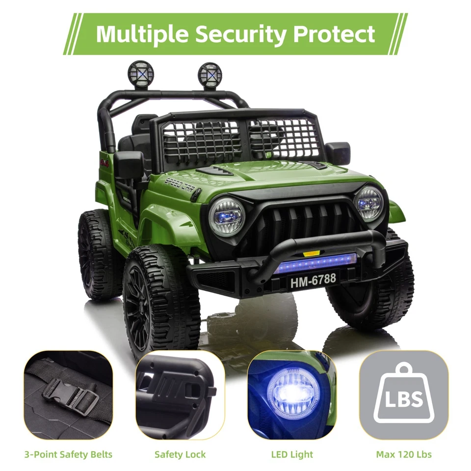 Зеленые игрушки для езды 24 В для больших детей 2-местные автомобили с пультом дистанционного управления MP3 - Изображение 4 из 4