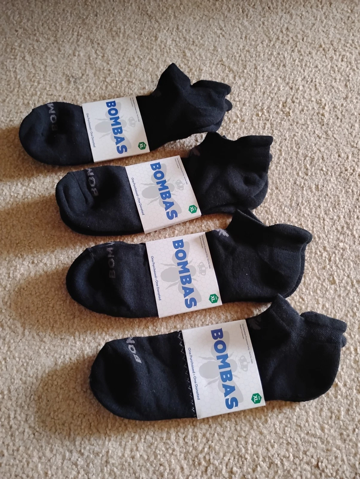 Bombas Men's Solids Ankle 4-Pack Comfort Black Socks Classic Style Size XL (4)
