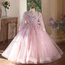 Long Sleeve Girls Evening Dress Host Piano Performance Birthday Princess Gown