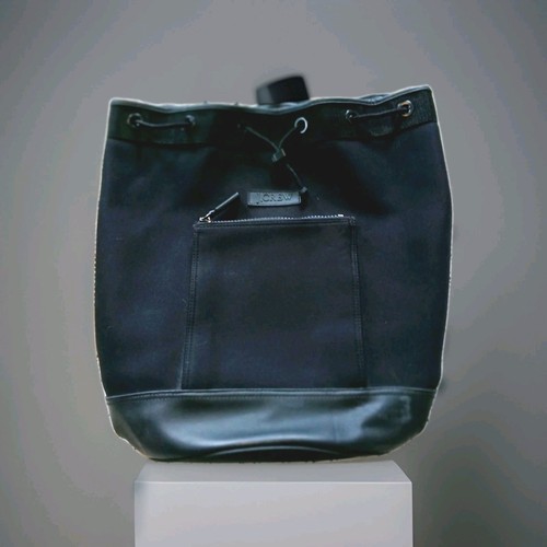 J. Crew Black Canvas & Leather Drawstring Bucket Bag Backpack XL Zip Pocket EUC