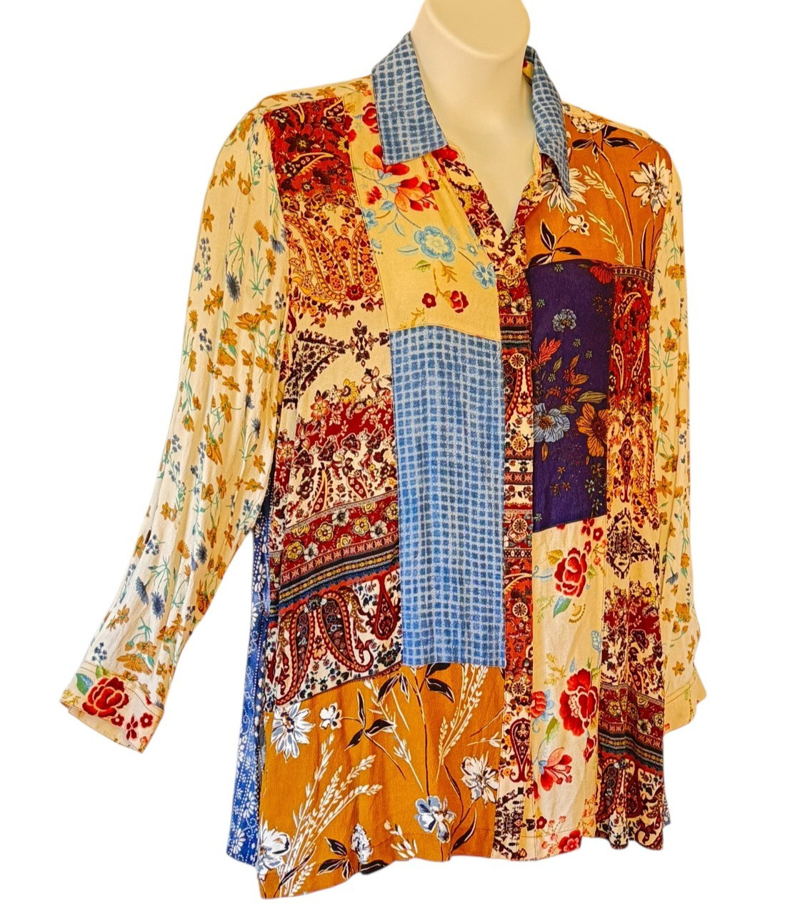 John Mark Patchwork Print Tunic Button Front Shir… - image 2