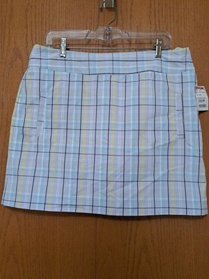 Lija Women's Light Purple Plaid Wide Waistband Pockets Golf Skort 12 NWT