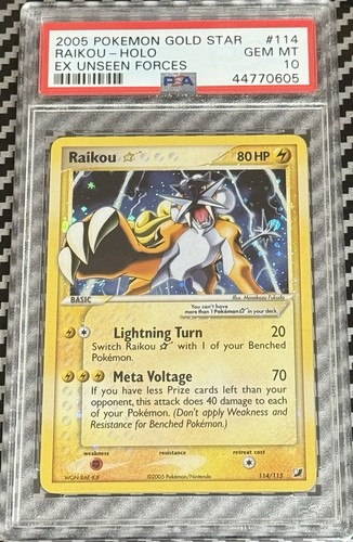 2005 Pokemon EX Unseen Forces # 114 Gold Star Raikou PSA 10 GEM MINT! Free Ship!
