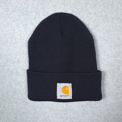 Carhartt Beanie Hat Navy Blue Knit Cuffed Made In USA Work  display picture 2