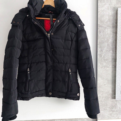 Navahoo Damen Steppjacke schwarz kurz mit Kapuze Kunstfellbesatz Gr. M