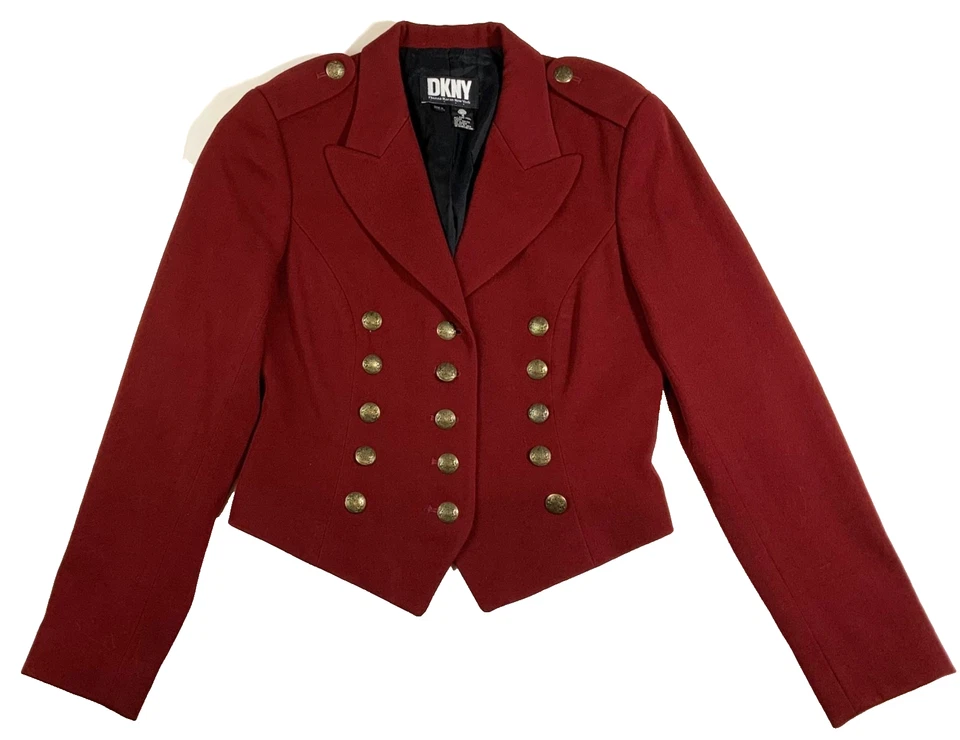 Blazer de Lana DKNY Mujer Talla 6 Ajustado Militar Steampunk Metal Botones Arándano Foto 2 de 4