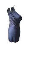 New Muse Navy One-Shoulder Asymmetrical Bodice Ruched Cocktail Dress Size 12