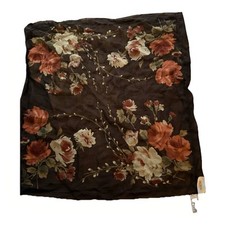 Talbot  s 20  Square Sheer Scarf Brown Tones Flowers Autumn Colors