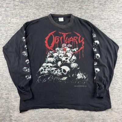 Obituary Long Sleeve T-Shirt Cause Of Death Vintage 90s Skulls Blue Grape 25x26